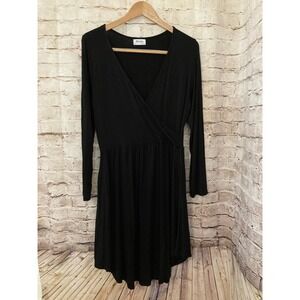 Love Sadie Dress Women Medium Midi Black Pleated Long Sleeve Draped Flowy Pocket